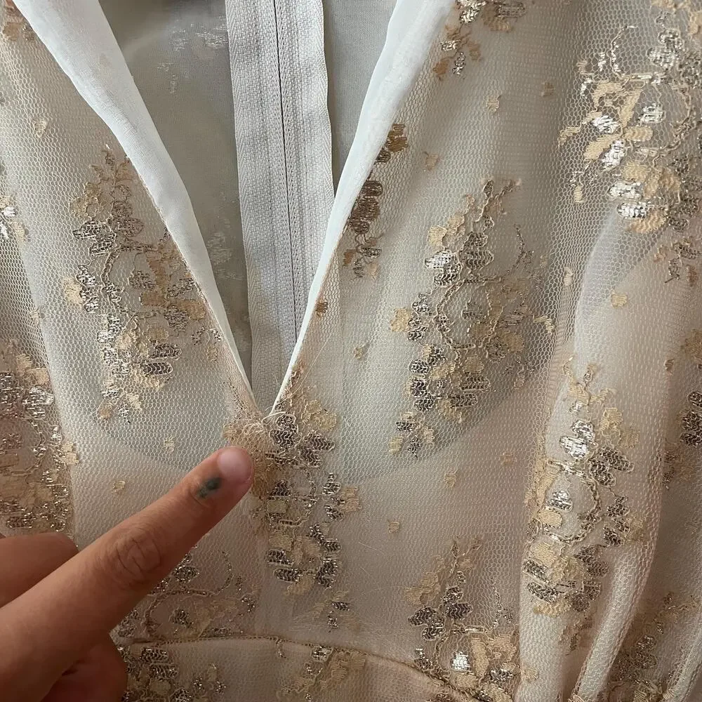 90s vintage gold lace sheer long sleeve collared top glam it girl - Picture 9 of 9
